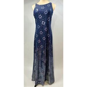 Vintage Night Way Size 10 Dress 90s Y2k Navy Floral Daisy Shimmering Gown Formal